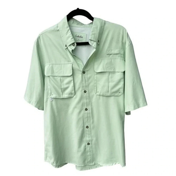 Cabela's Mens Collared Short Sleeve Pockets‎ Button Down Shirt Green Medium - Picture 2 of 7
